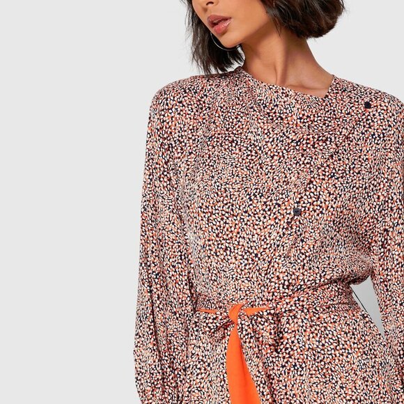 NWT French Connection orange, blue & white abstract spot print belted jumpsuit - Picture 8 of 12